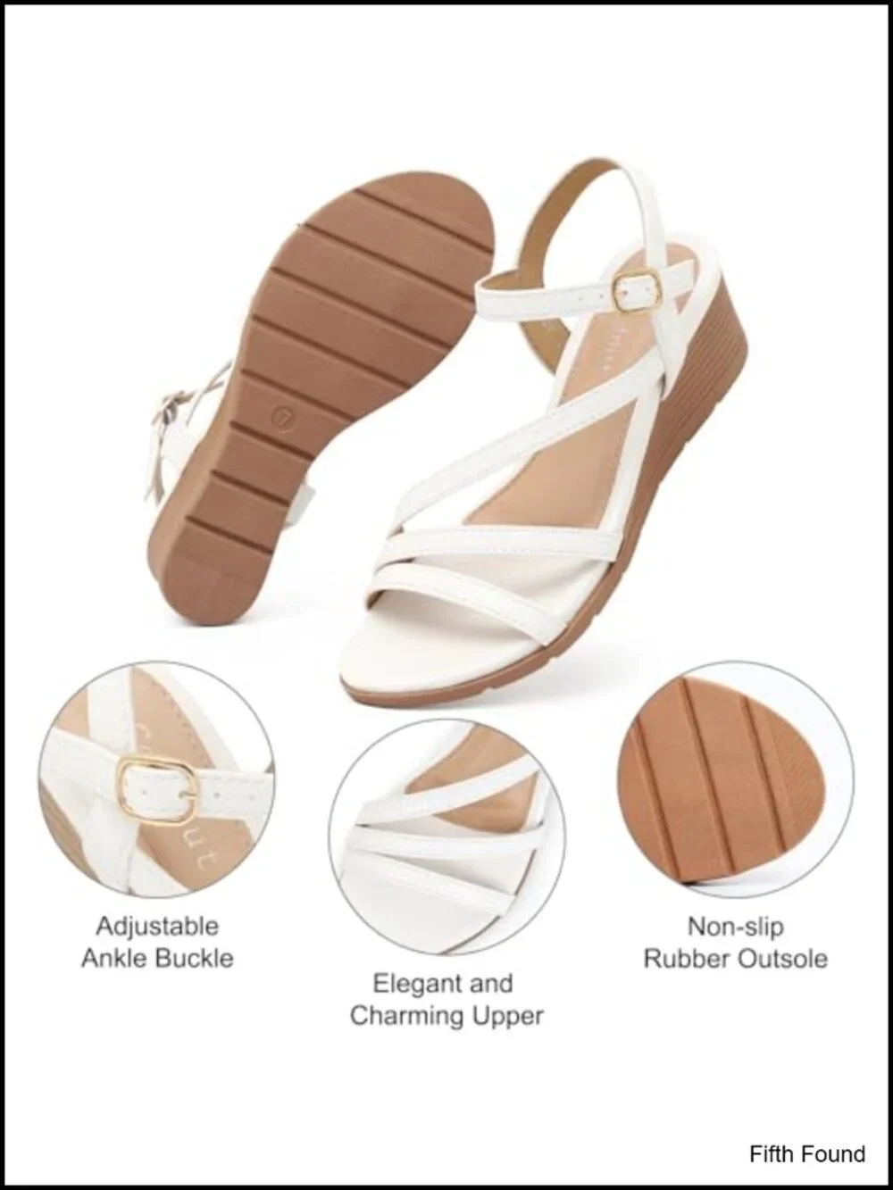 Dressy Strappy Wedge Sandals with Cushioned Insole, Adjustable Ankle Strap